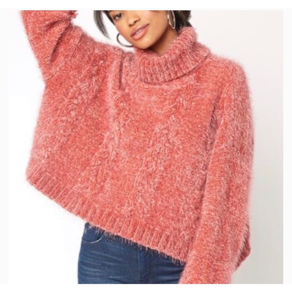 Jack by bb Dakota pink fuzzy cowl neck sweater